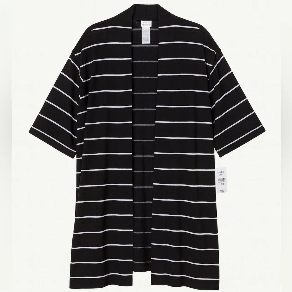 NWT Chico’s Travelers Stripe Cardigan Sweater Jacket Black White Size Small